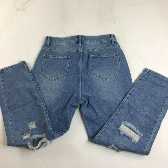 Coeur De Vague Women's Blue Highly Distressed Slim Fit Tapered Jeans Size M - Picture 3 of 10